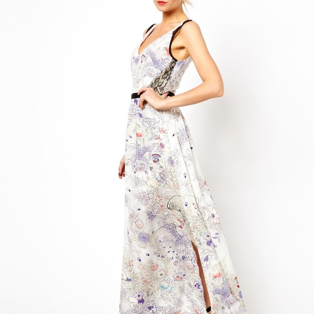 ASOS Oasis Oriental Bird Print Maxi Dress – Size US 8 / UK 12